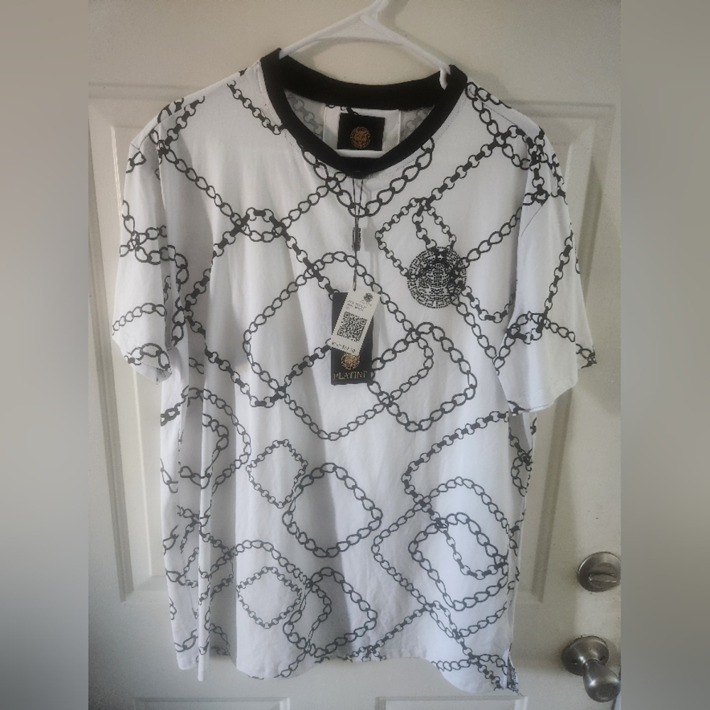Men's White and Black Chain Print Shirt